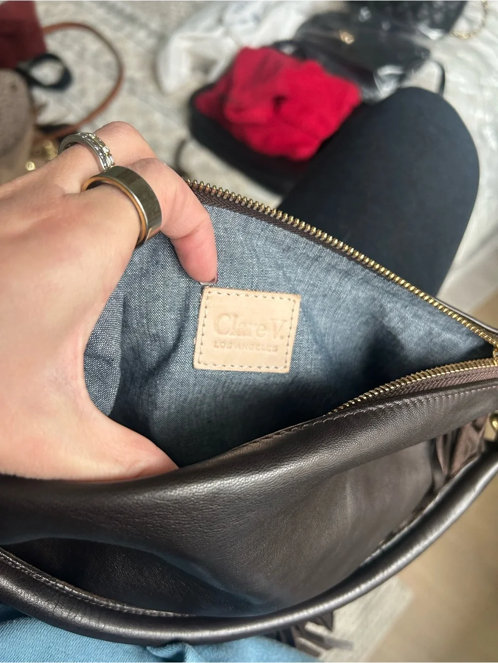 Clare V Fringe Petit Moyen Bag in Dark Brown Leather - Picture 3 of 4